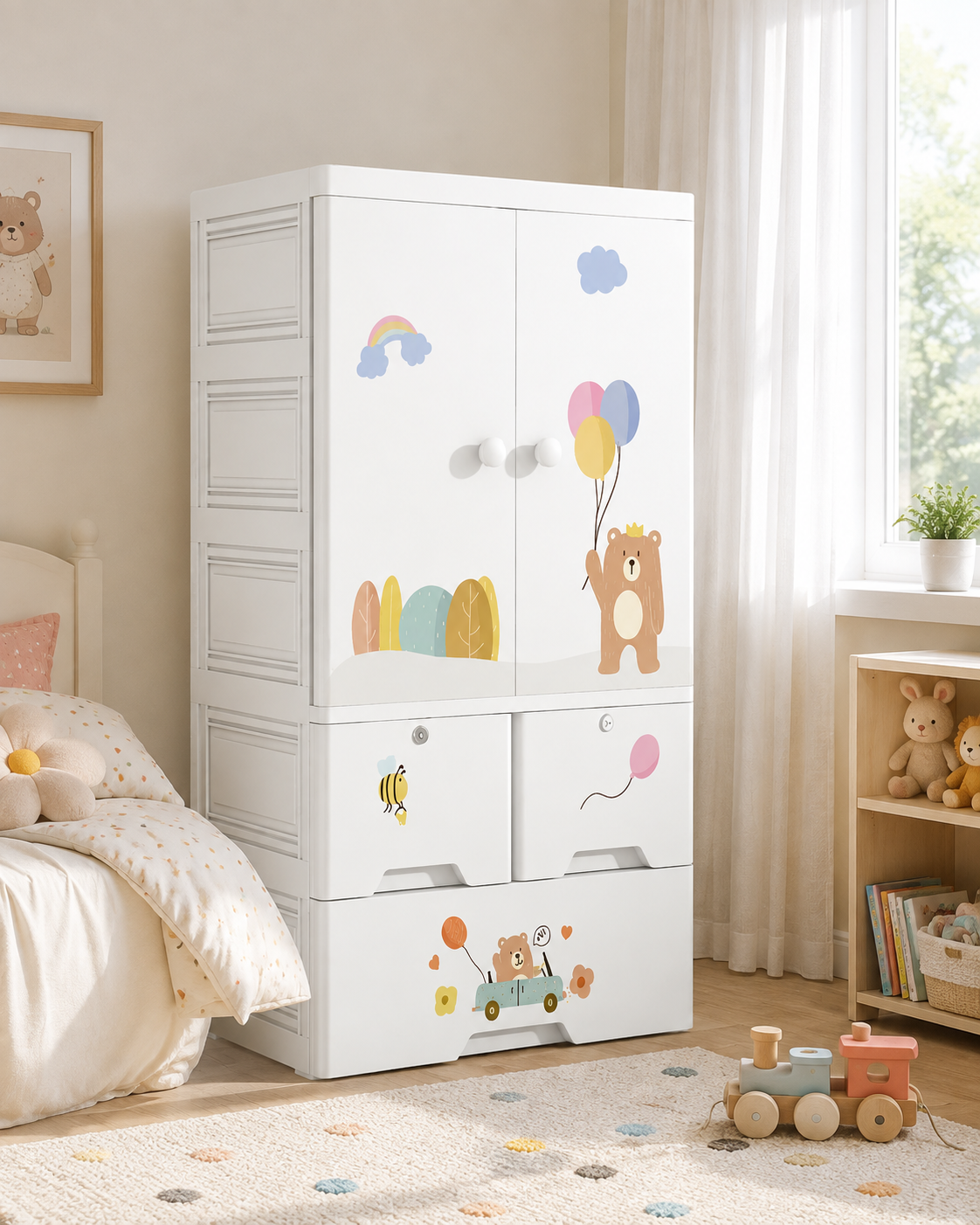 Kids Room Wardrobe with Shelves & Drawers (60*38*113cm)
