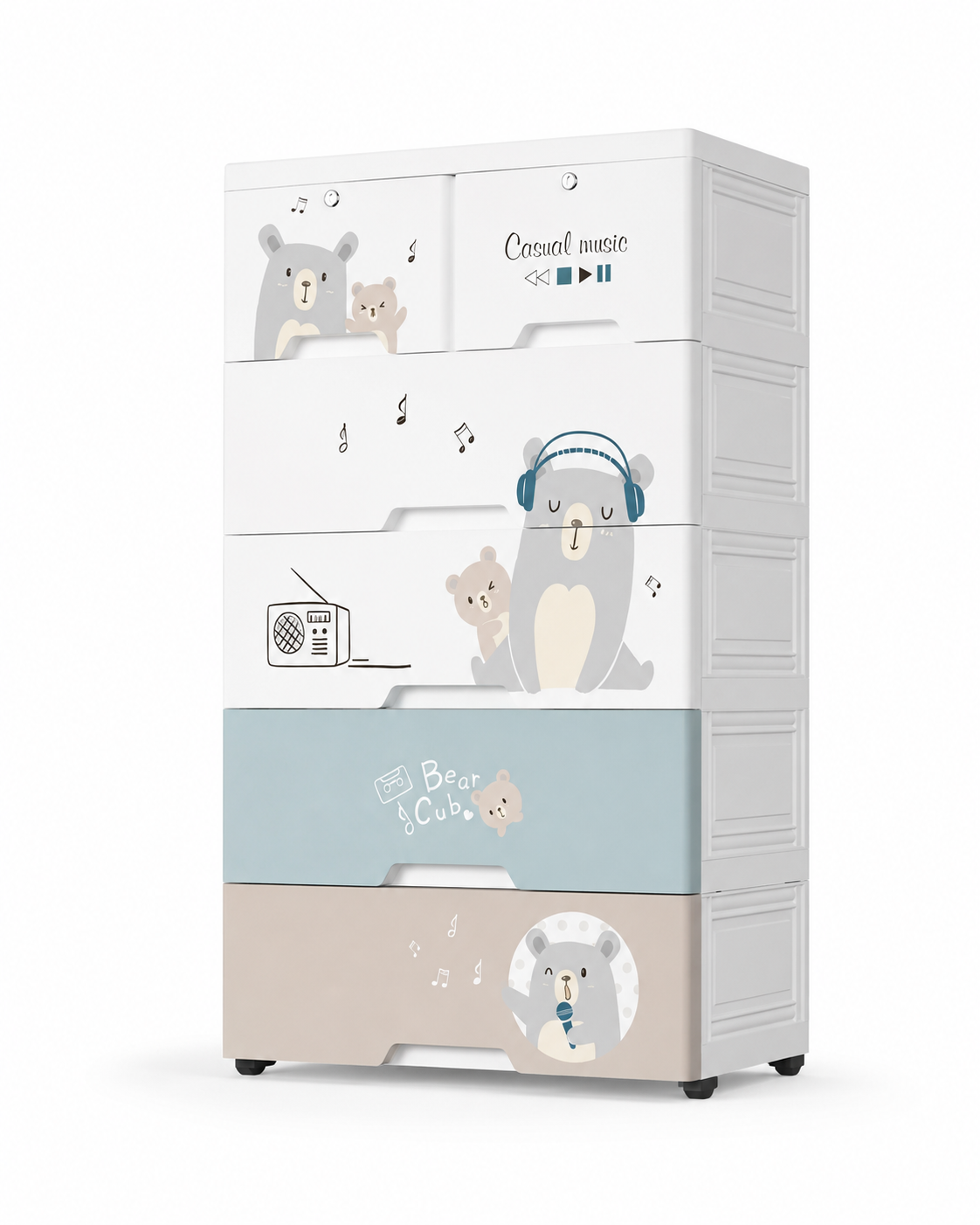 Cute Bear 5 Drawer Plastic Storage Cabinet for Kids (60x38x113cm)