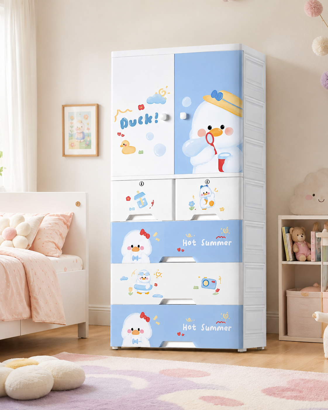 Little Ducky Kids Wardrobe & Storage Cabinet - Multi-Storage Children’s Cabinet (70*38*156cm)