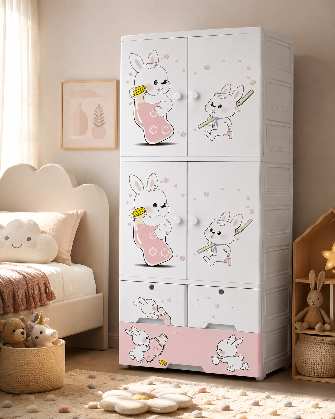 Lovely Bunny Kids Wardrobe & Storage Cabinet (70*38*177cm)