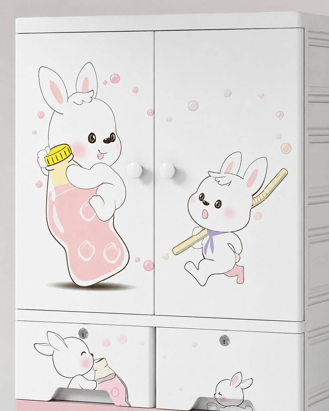 Sweet Bunny Kids Storage Wardrobe – Cute Pink Rabbit Clothes Organizer (70*38*114cm)