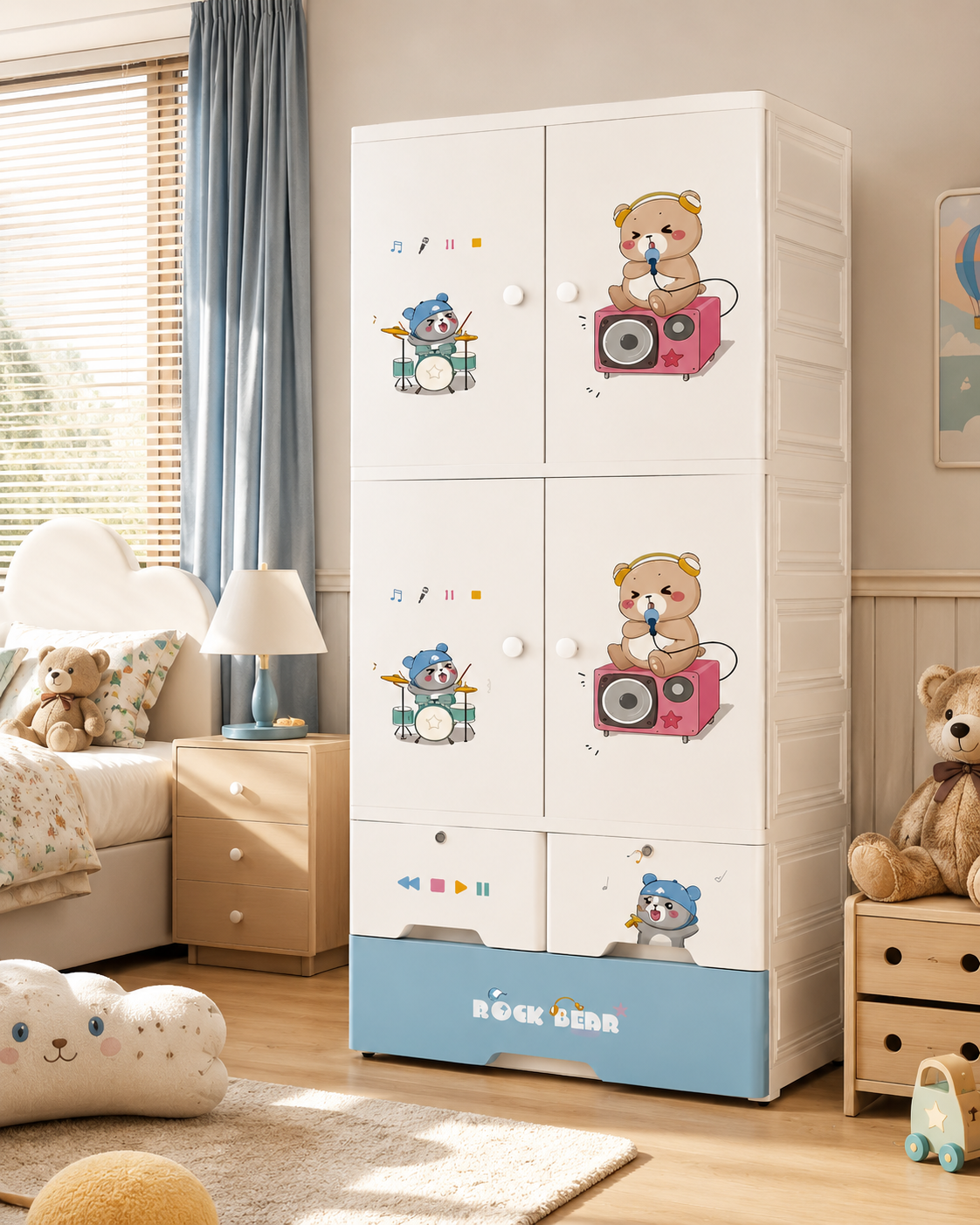 Music Bear Kids Wardrobe & Storage Cabinet (70*38*177cm)