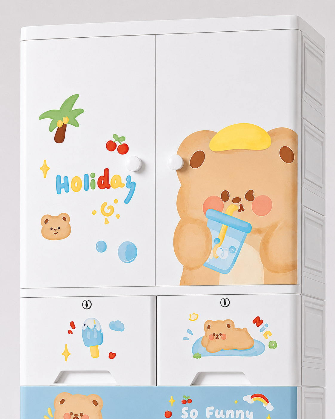 Summer Bear & Bloom Kids Wardrobe – Playful Kids Storage Cabinet (70*38*156cm)