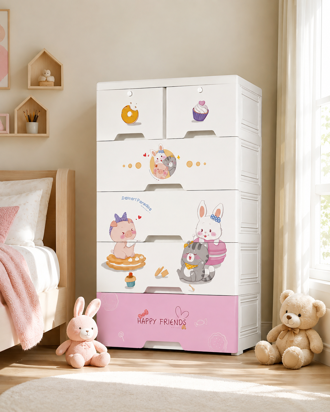 Kids Room Wardrobe with Shelves & Drawers (60*38*113cm)