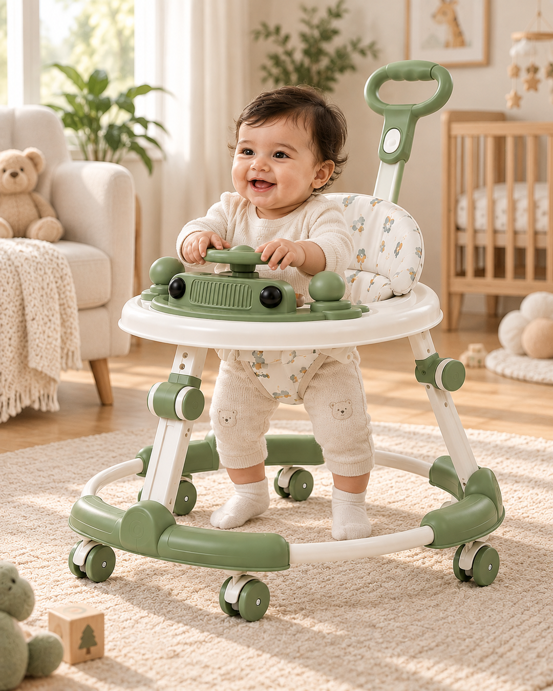 BabyStep 360° Multi-Activity Baby Walker with Adjustable Height & Safety Wheels