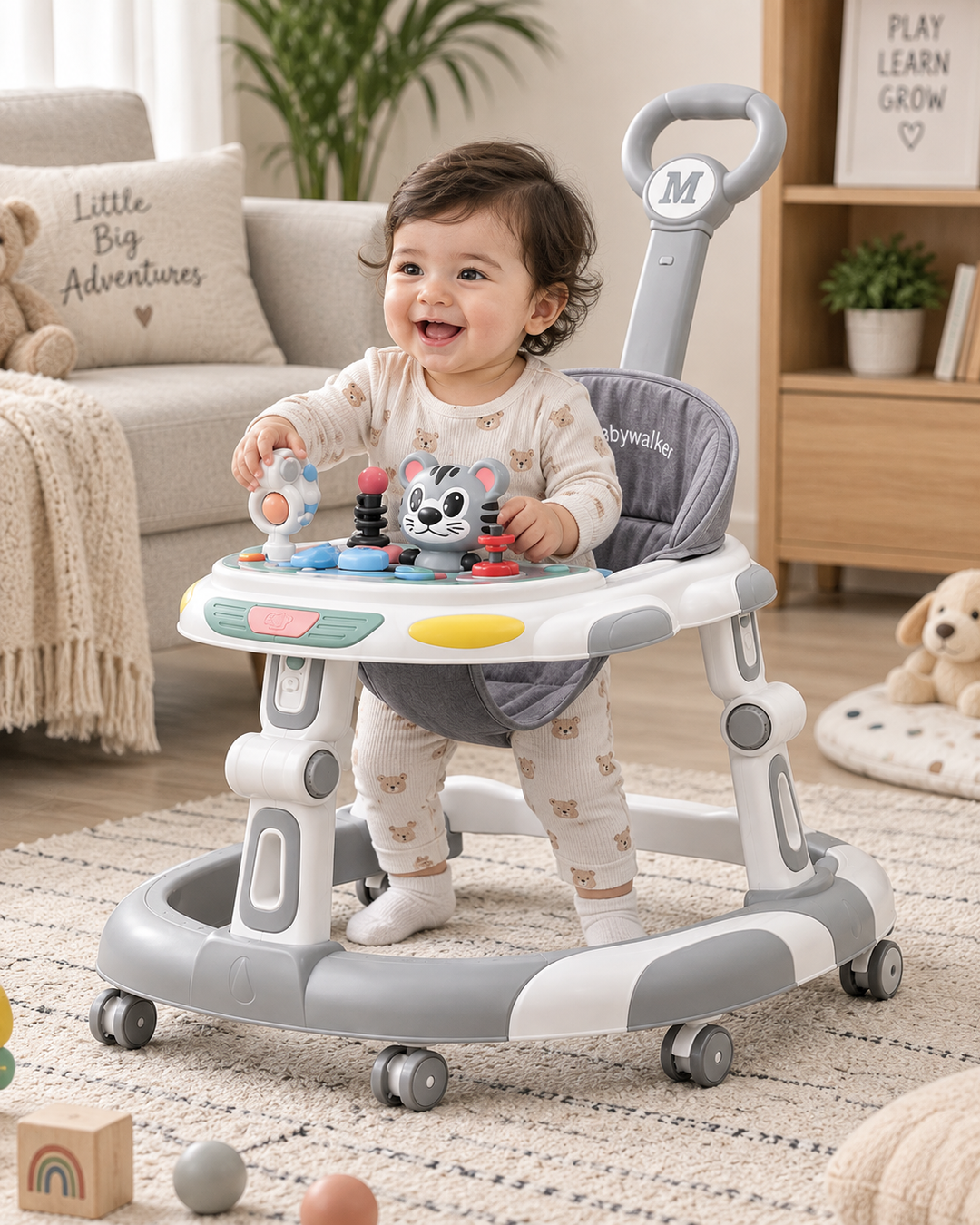 TinyJoy 360° Multi-Activity Baby Walker with Adjustable Height & Play Panel