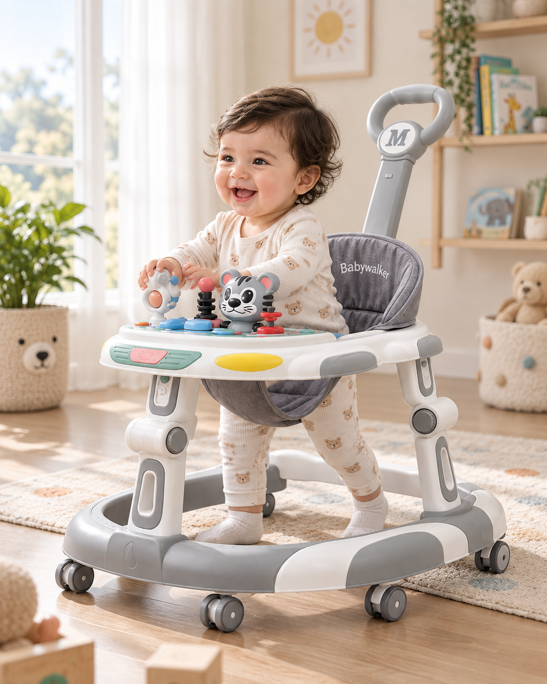 TinyJoy 360° Multi-Activity Baby Walker with Adjustable Height & Play Panel