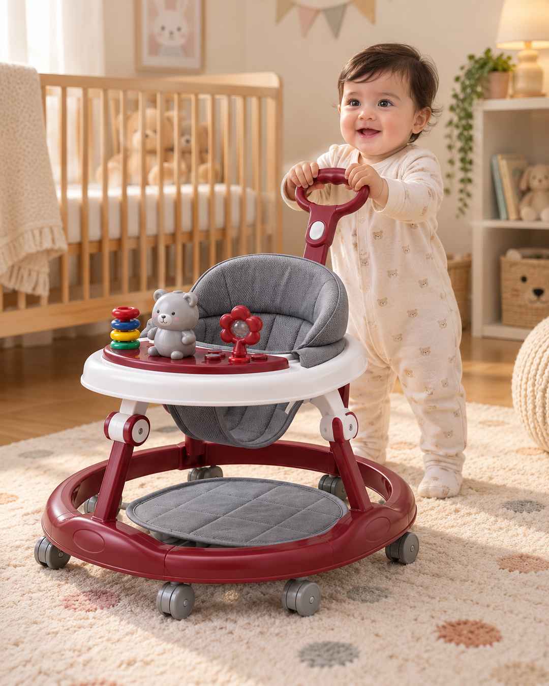 CuddleSteps Multi-Activity Baby Walker with Adjustable Height & Interactive Toy Panel