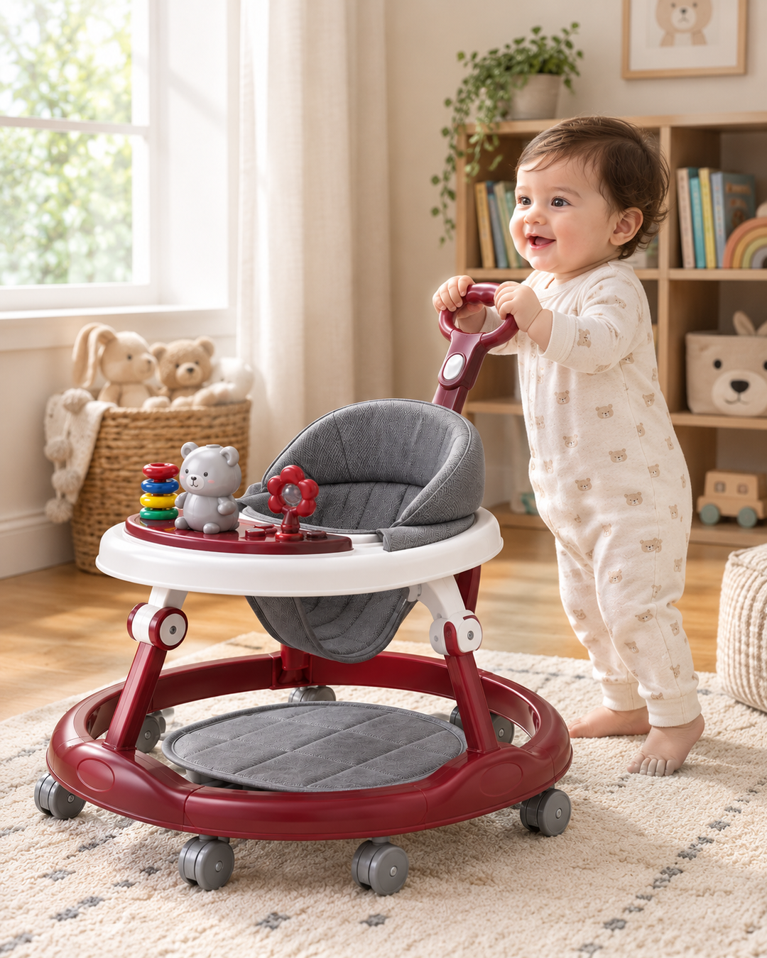 CuddleSteps Multi-Activity Baby Walker with Adjustable Height & Interactive Toy Panel