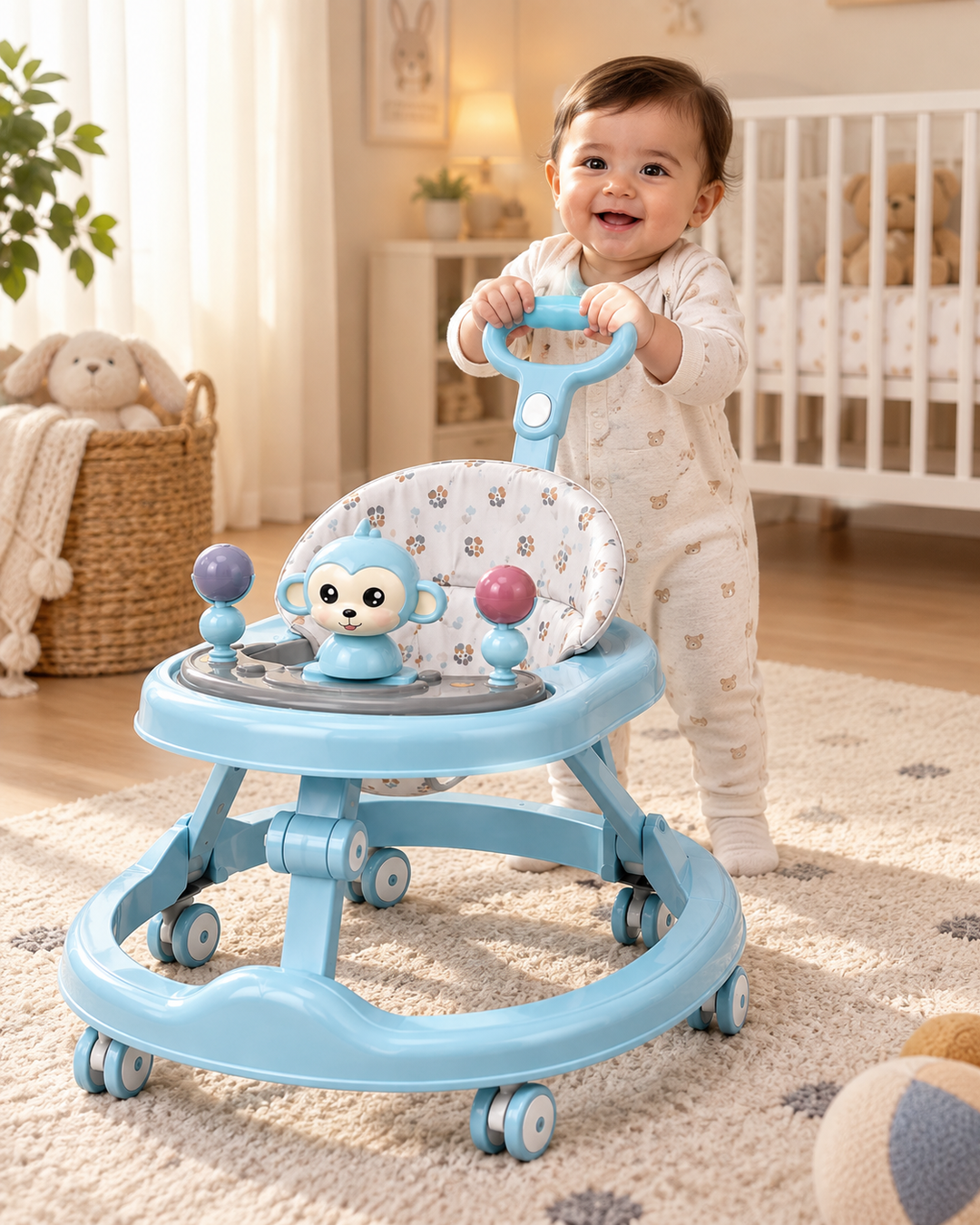 LittleBloom Multi-Activity Baby Walker with Adjustable Height & Interactive Toy Panel