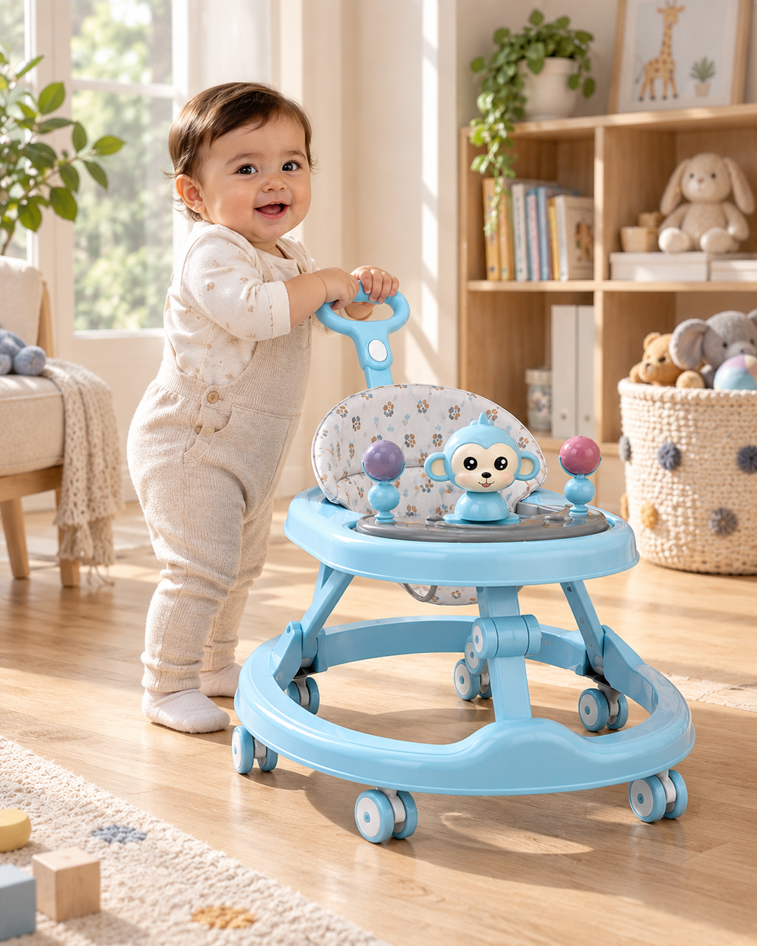 LittleBloom Multi-Activity Baby Walker with Adjustable Height & Interactive Toy Panel