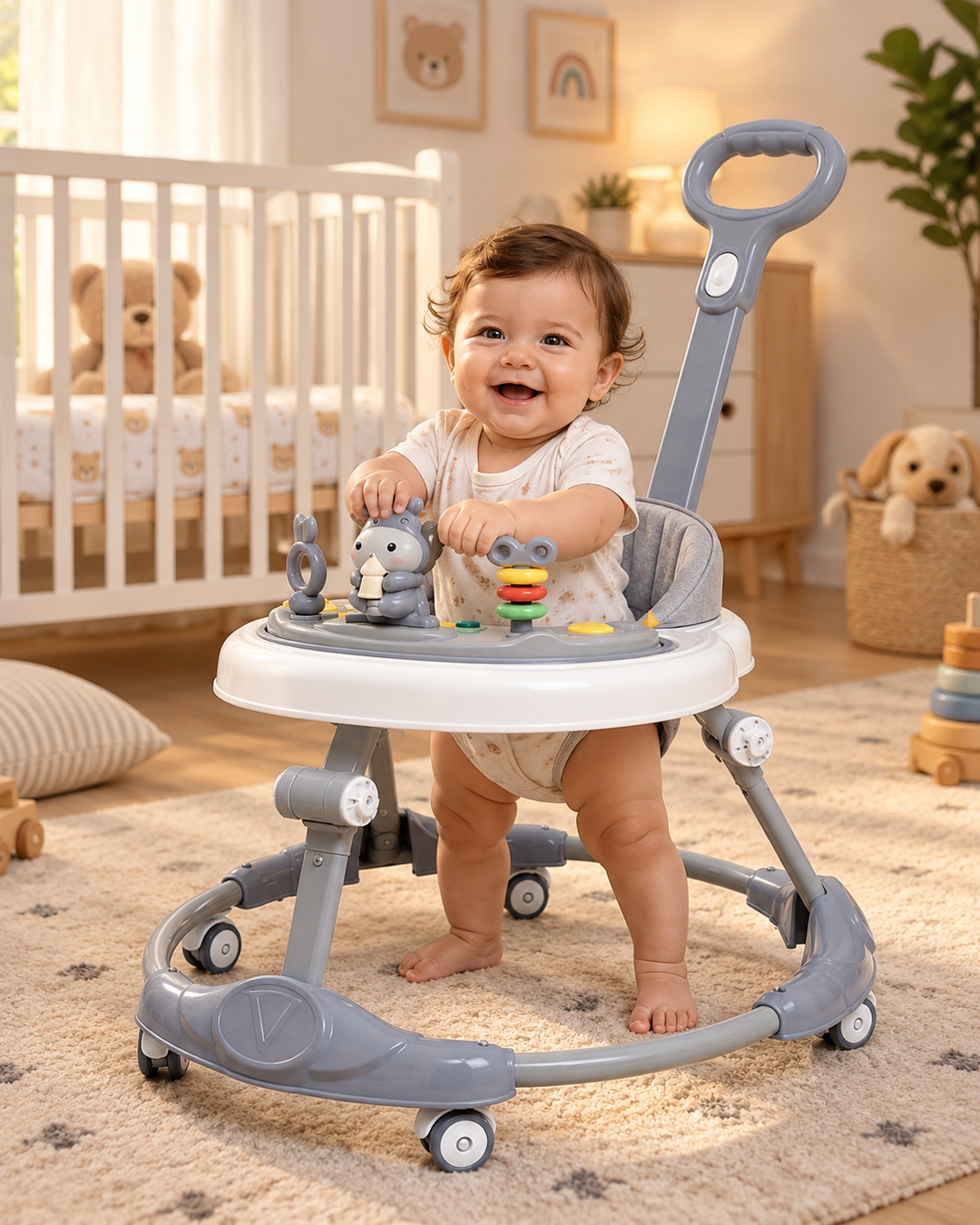 TinyNest Multi-Activity Baby Walker with Adjustable Height & Interactive Toy Panel