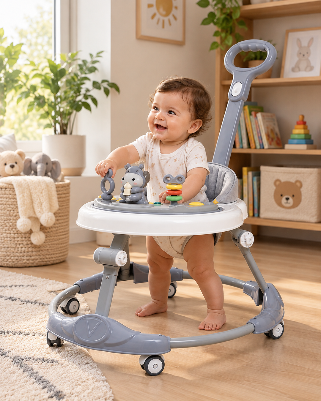 TinyNest Multi-Activity Baby Walker with Adjustable Height & Interactive Toy Panel