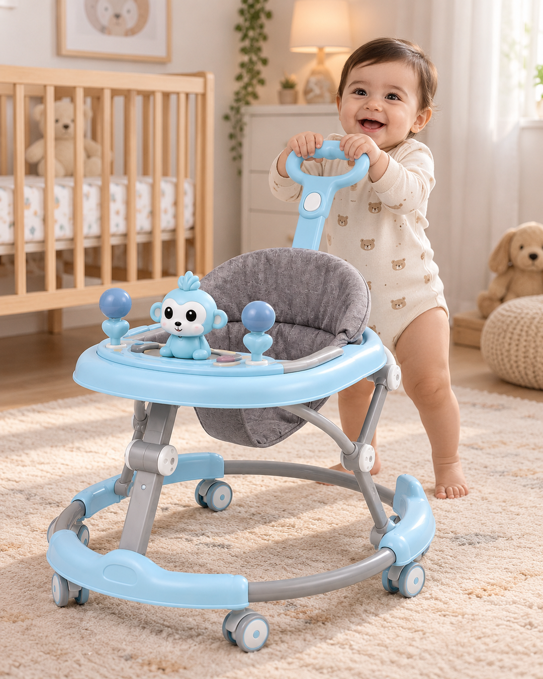 TinyMomo Multi-Activity Baby Walker with Adjustable Height & Interactive Toy Panel