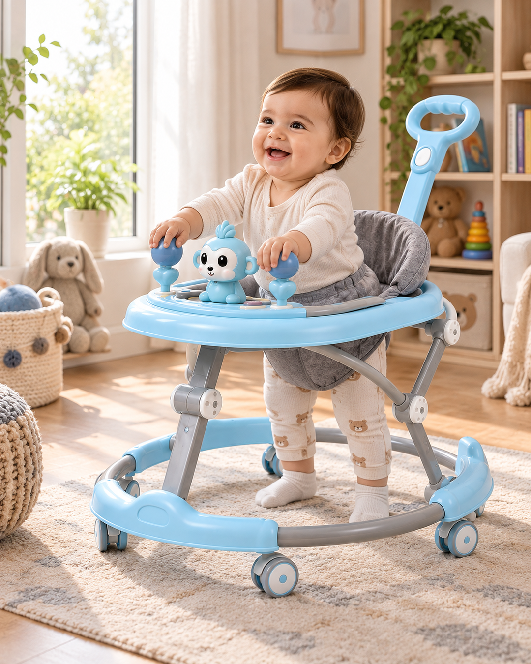 TinyMomo Multi-Activity Baby Walker with Adjustable Height & Interactive Toy Panel