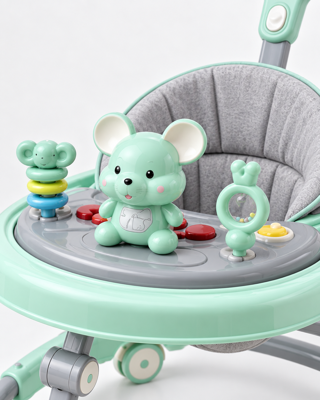 TinySteps Musical Baby Walker with Interactive Toy Tray & Push Handle – Mint Green