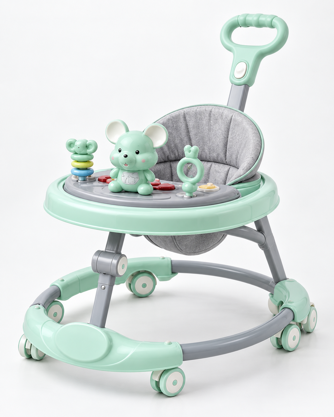 TinySteps Musical Baby Walker with Interactive Toy Tray & Push Handle – Mint Green