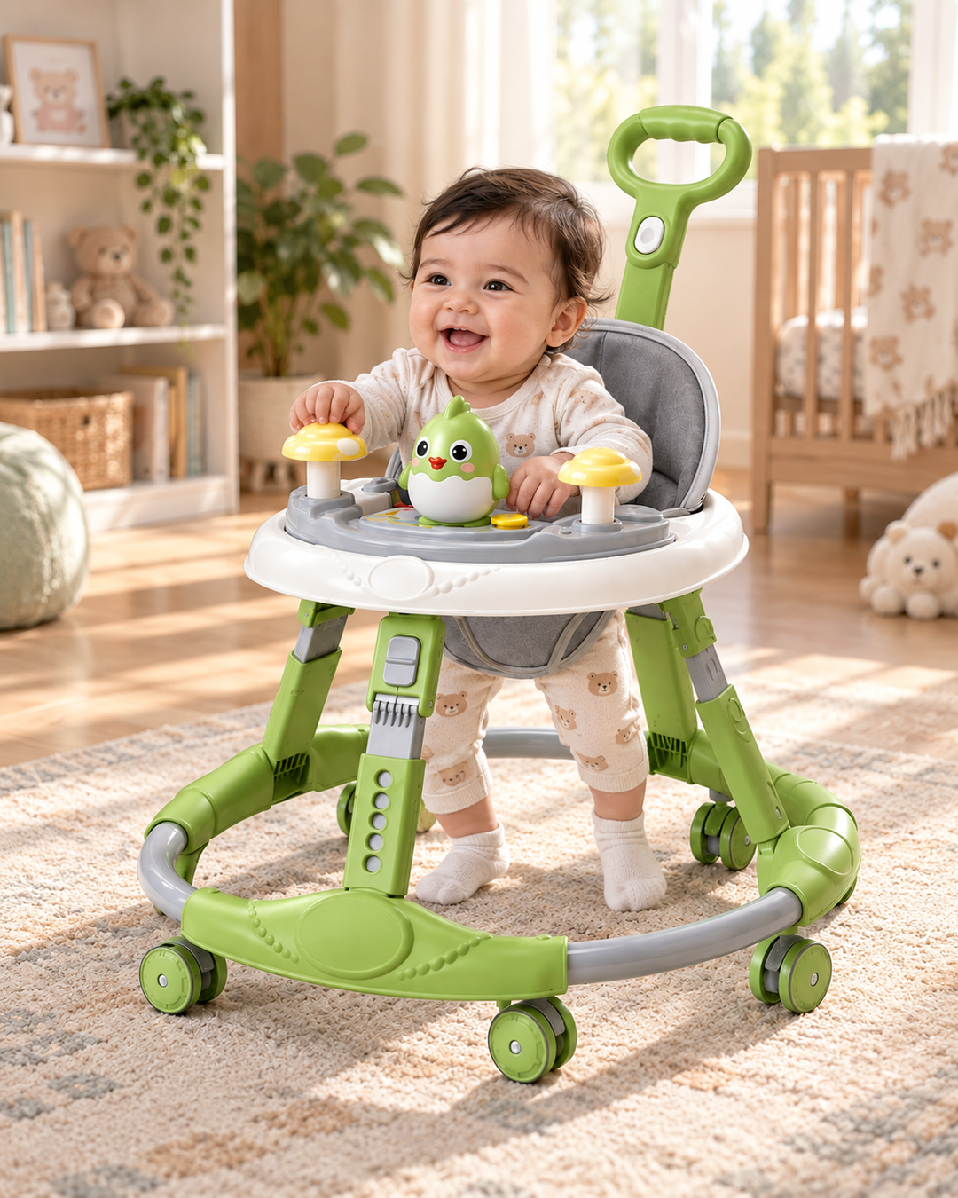 Baby Walker with Interactive Toy Tray – Green