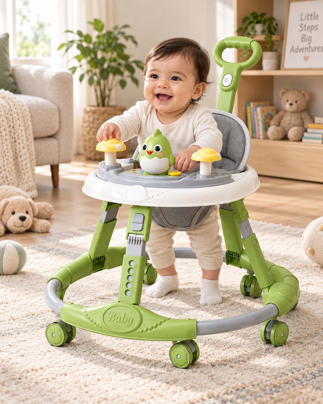 Baby Walker with Interactive Toy Tray – Green