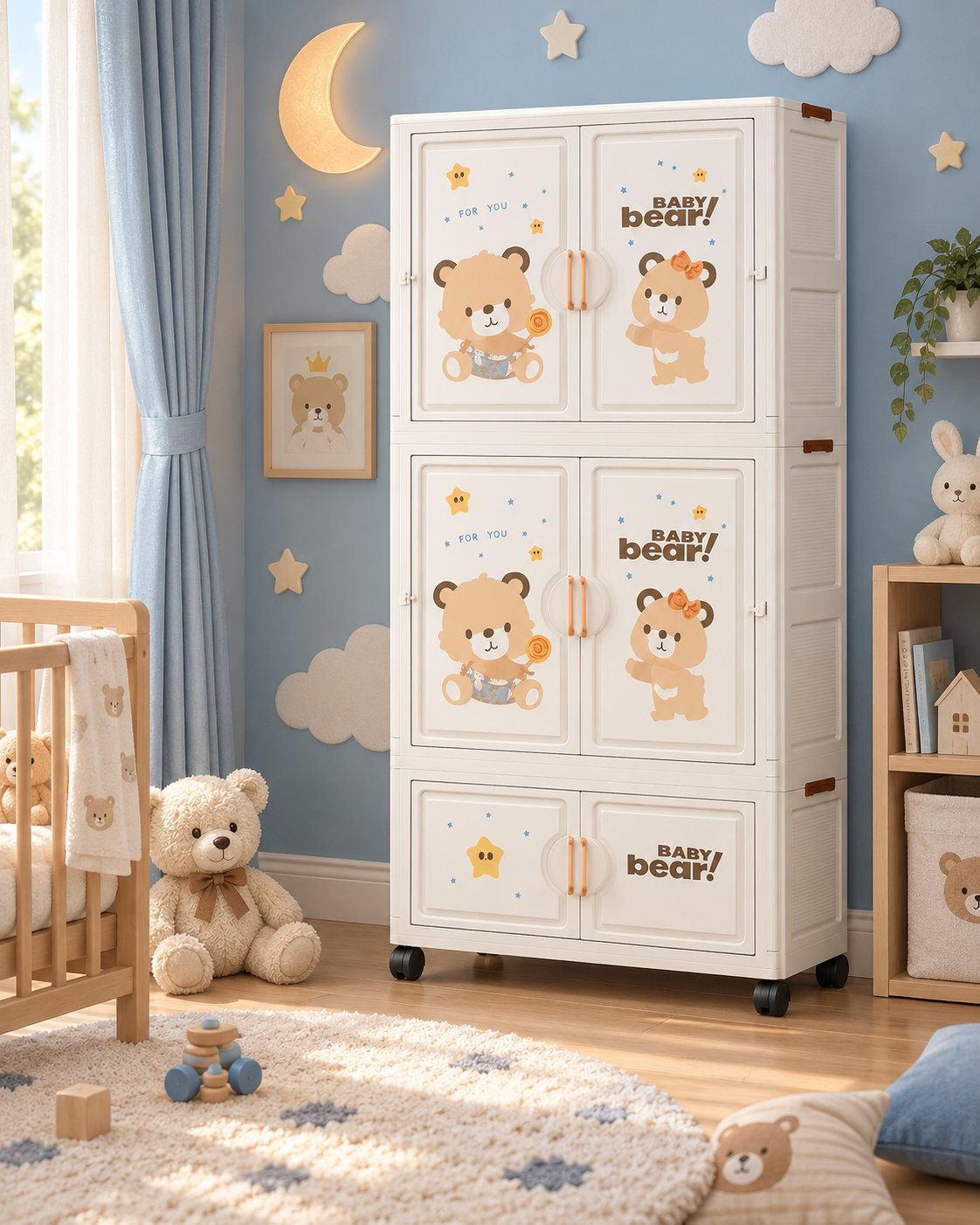 Sweet Bear Kids Wardrobe & Storage Cabinet – Adorable Children’s Organizer (68*36*164cm)