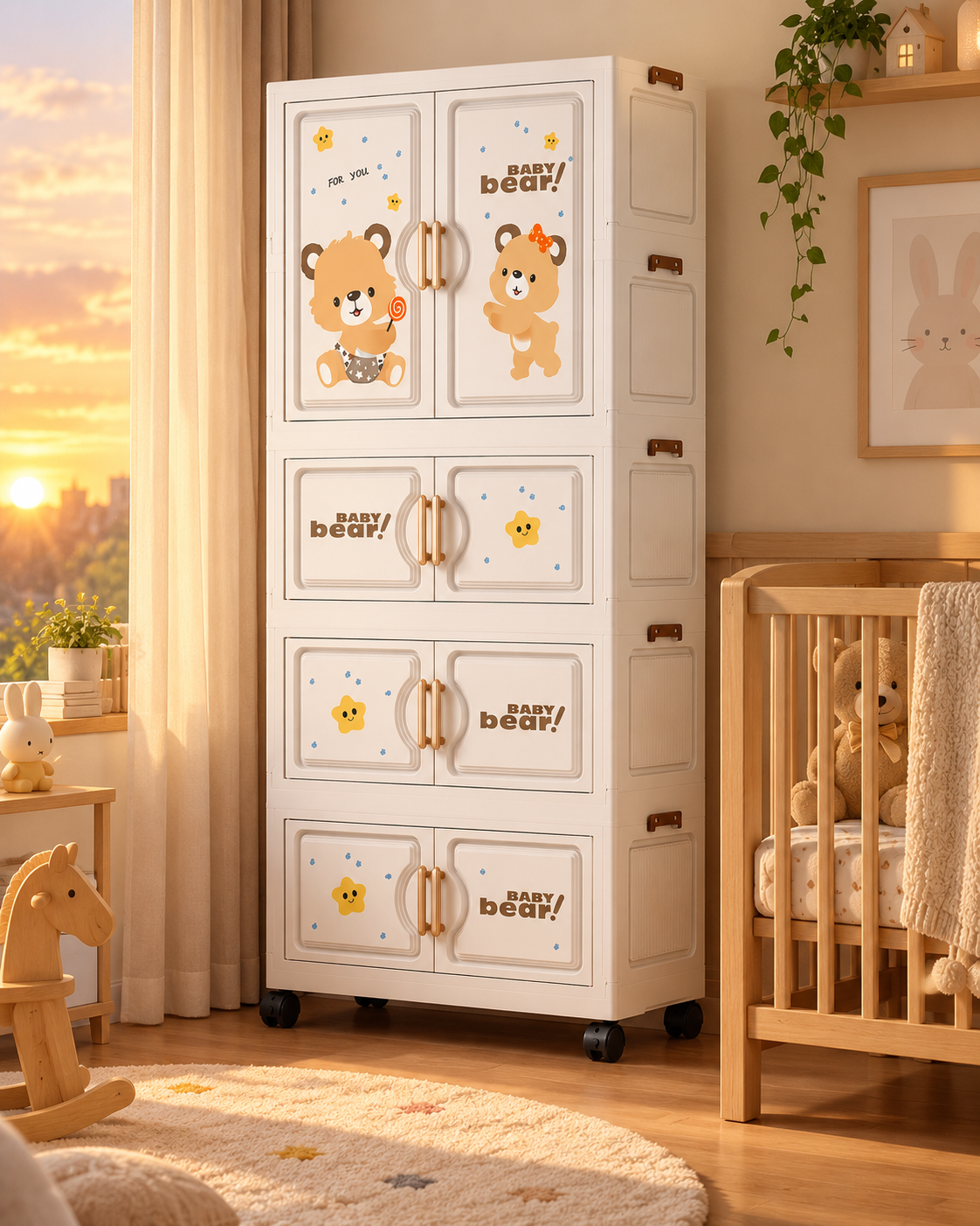 Sweet Bear Kids Wardrobe & Storage Cabinet – Adorable Children’s Organizer (68*36*164cm)