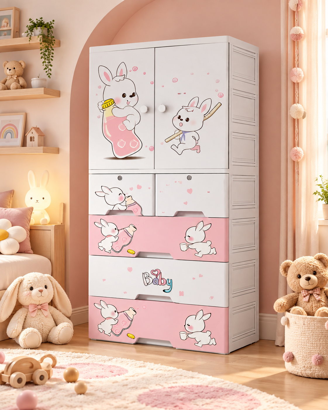 Kids Room Wardrobe with Multiple Shelves & Drawers (70*38*156cm)
