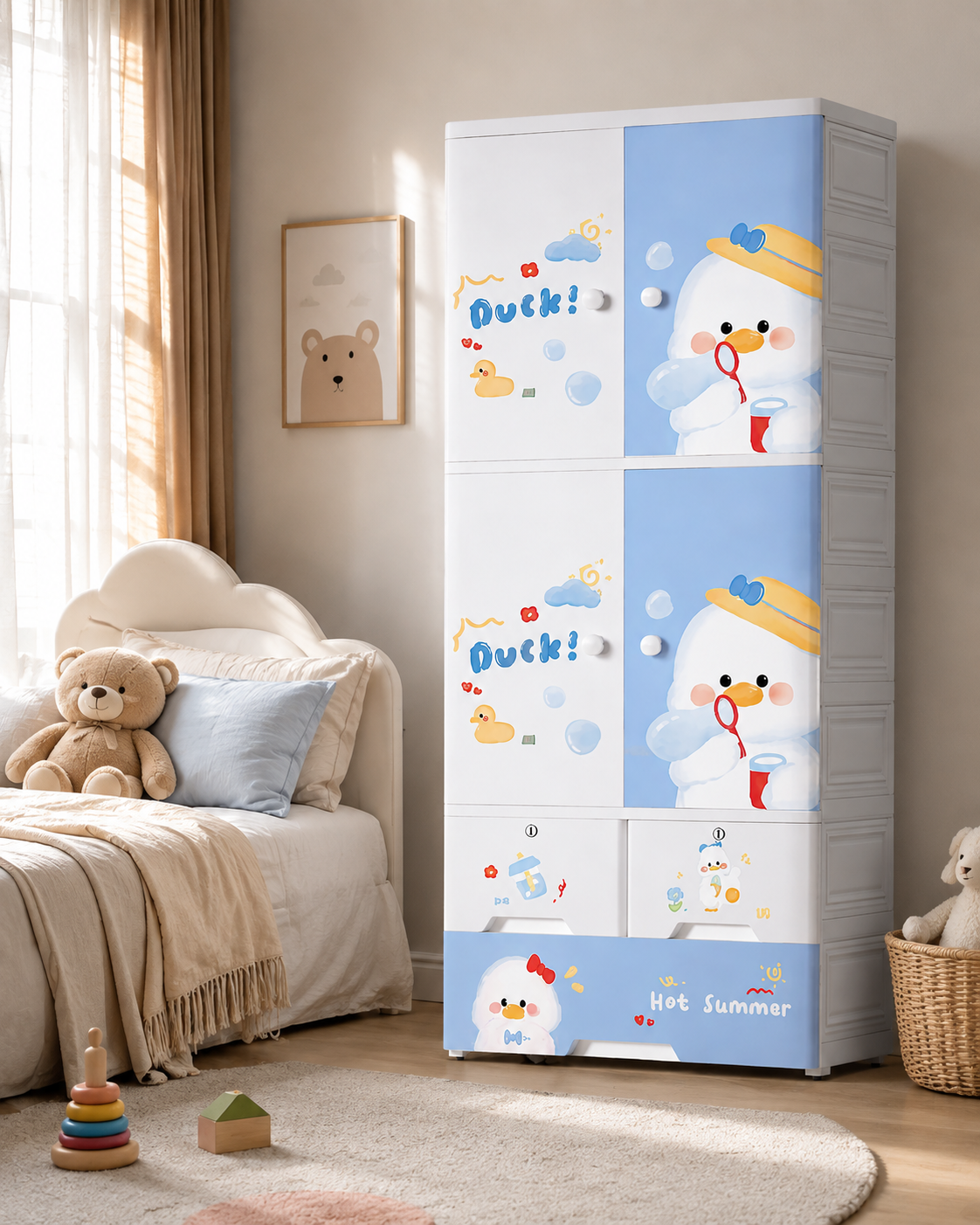 Large Kids Wardrobe with Multiple Shelves & Drawers (70*38*177cm)