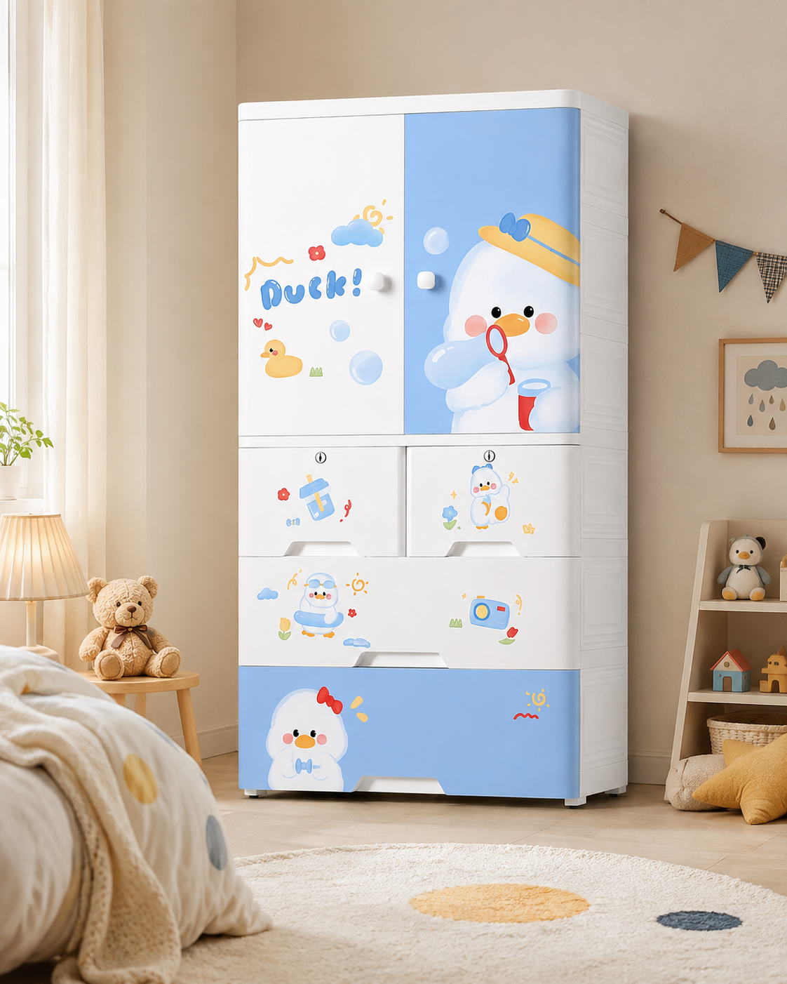 Cute Cartoon Kids Wardrobe & Storage Cabinet (70*38*135cm)