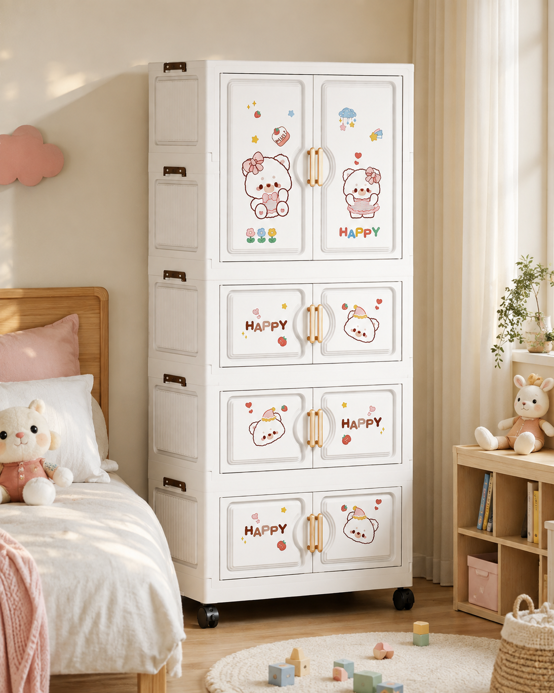 Sweet Cake Bear Kids Wardrobe & Storage Cabinet – Adorable Children’s Organizer (68*36*164cm)