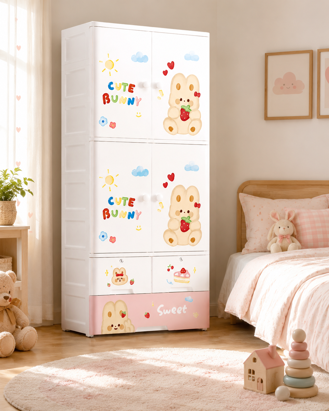 Large Kids Wardrobe with Multiple Shelves & Drawers (70*38*177cm)