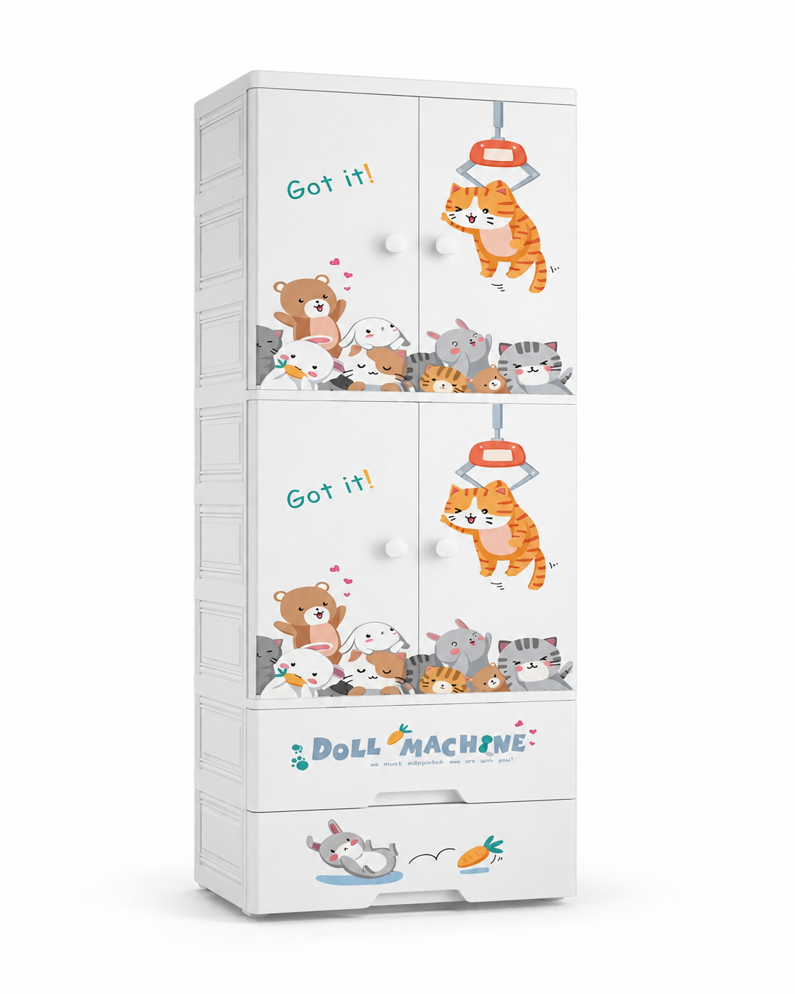 Happy Cat Kids Storage Wardrobe – Cute Cartoon Clothes & Toy Organizer (60*38*177cm)