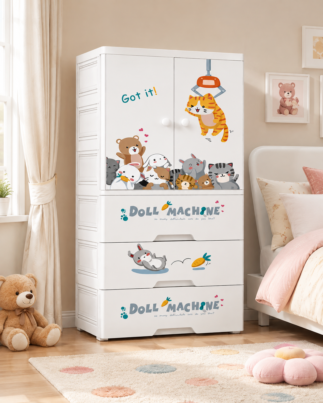 Little Teddy Kids Wardrobe & Storage – Nursery Organizer (60*38*135cm)