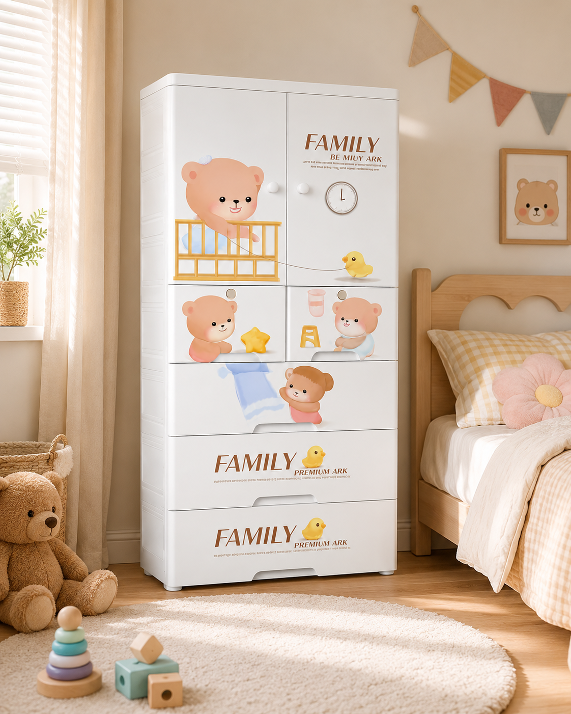 Sweet Bear Kids Wardrobe & Storage Cabinet – Charming Children’s Organizer (60*38*156cm)