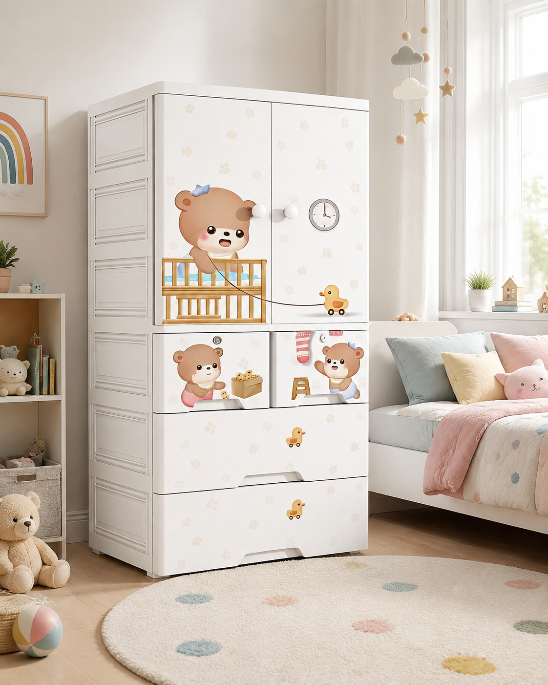 Little Teddy Kids Wardrobe & Storage – Nursery Organizer (60*38*135cm)