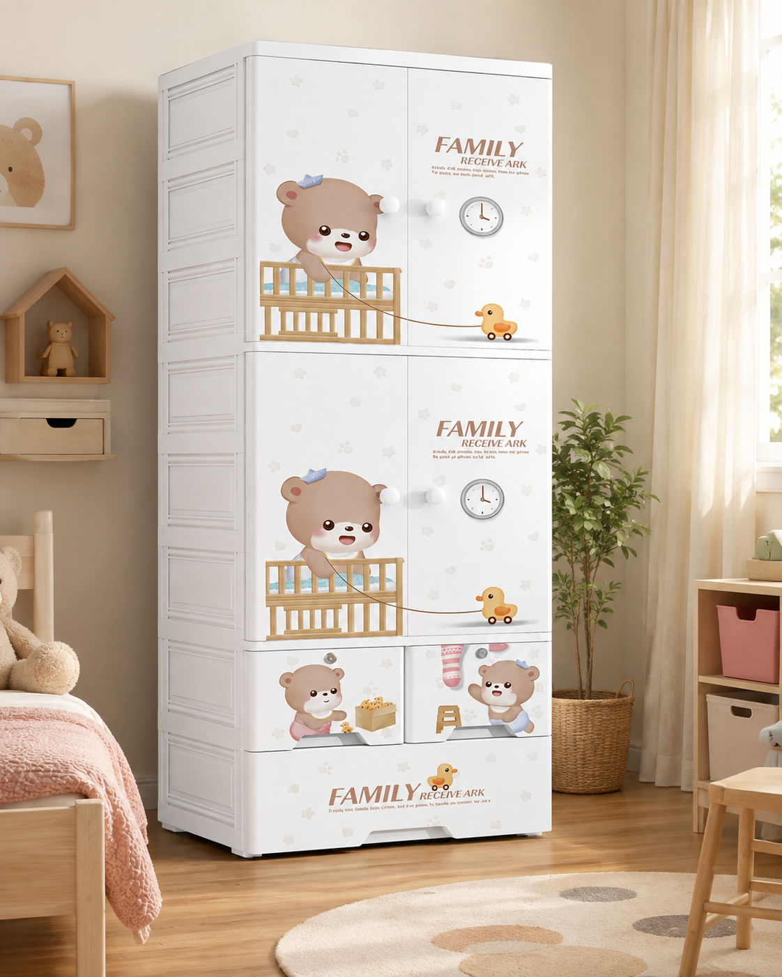 Sweet Teddy Kids Storage Wardrobe – Cute Bear Cartoon Clothes Organizer (60*38*177cm)