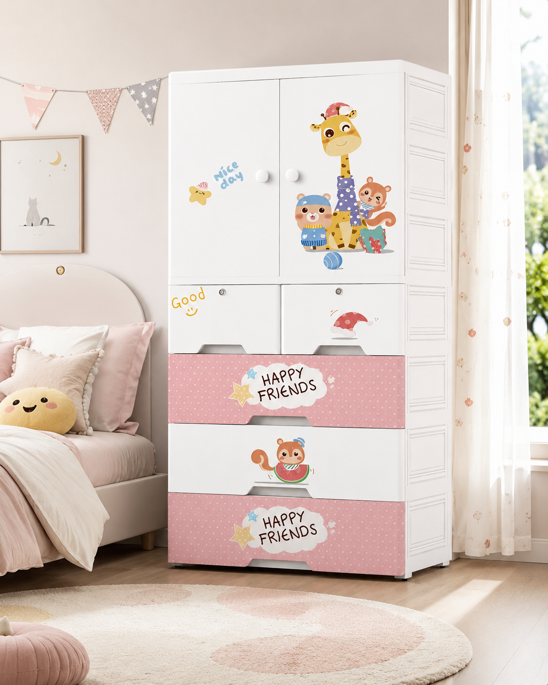 Kids Room Wardrobe with Multiple Shelves & Drawers (70*38*156cm)