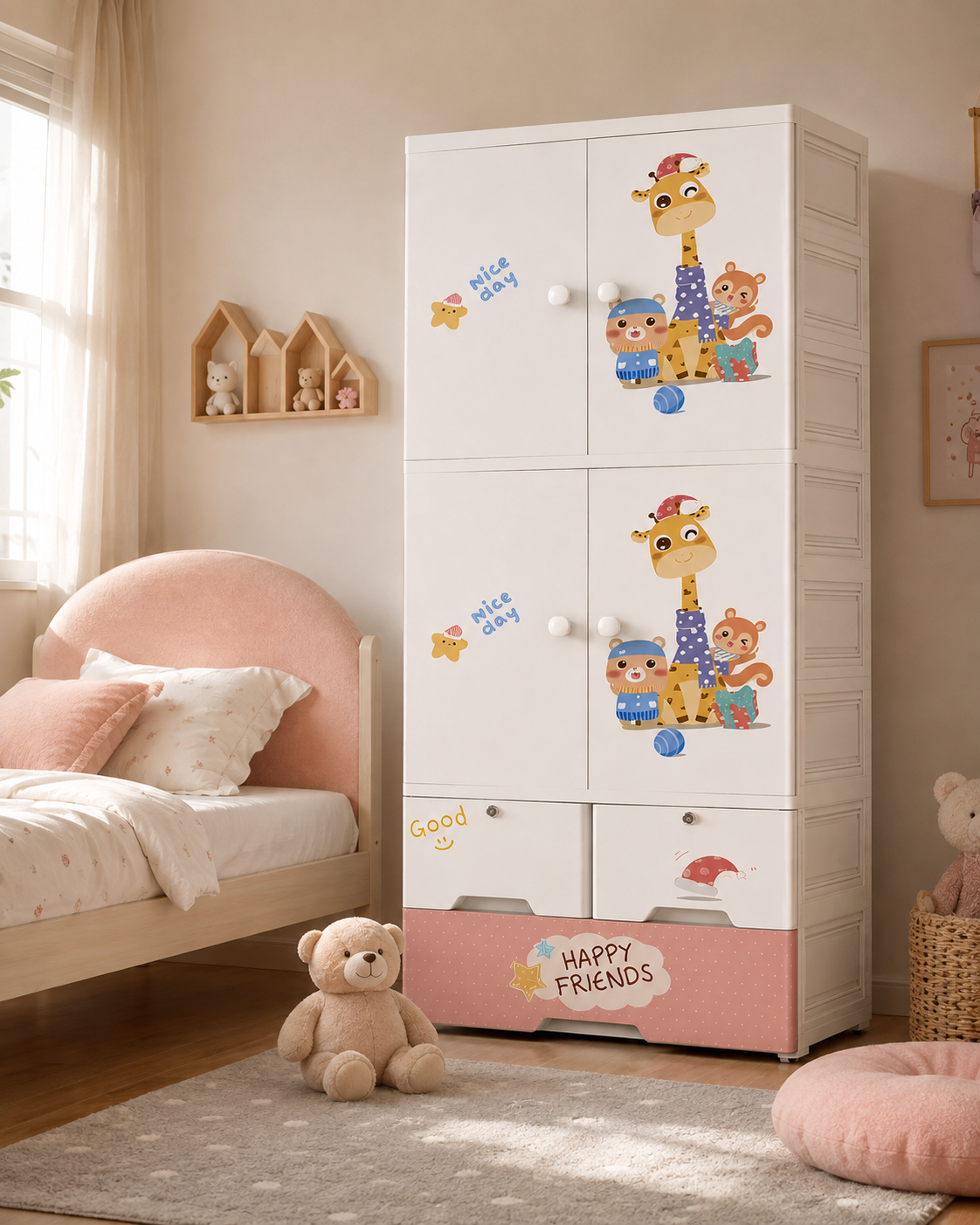 Cute Animal Kids Wardrobe & Storage – Playful Nursery Clothes Organizer (70*38*177cm)