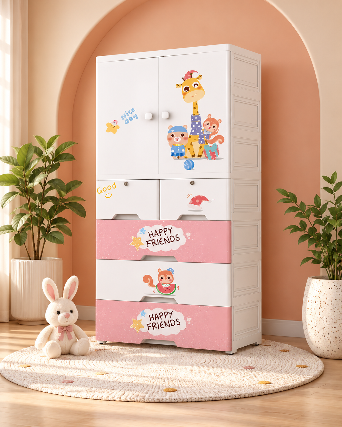 Kids Room Wardrobe with Multiple Shelves & Drawers (70*38*156cm)