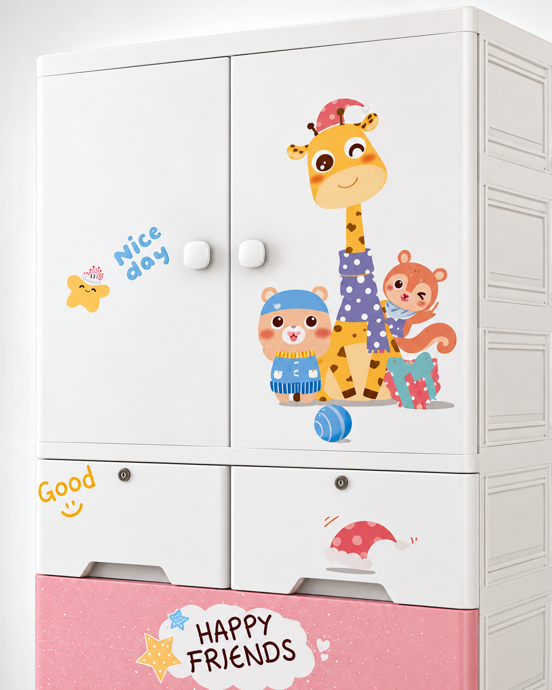 Kids Room Wardrobe with Multiple Shelves & Drawers (70*38*156cm)