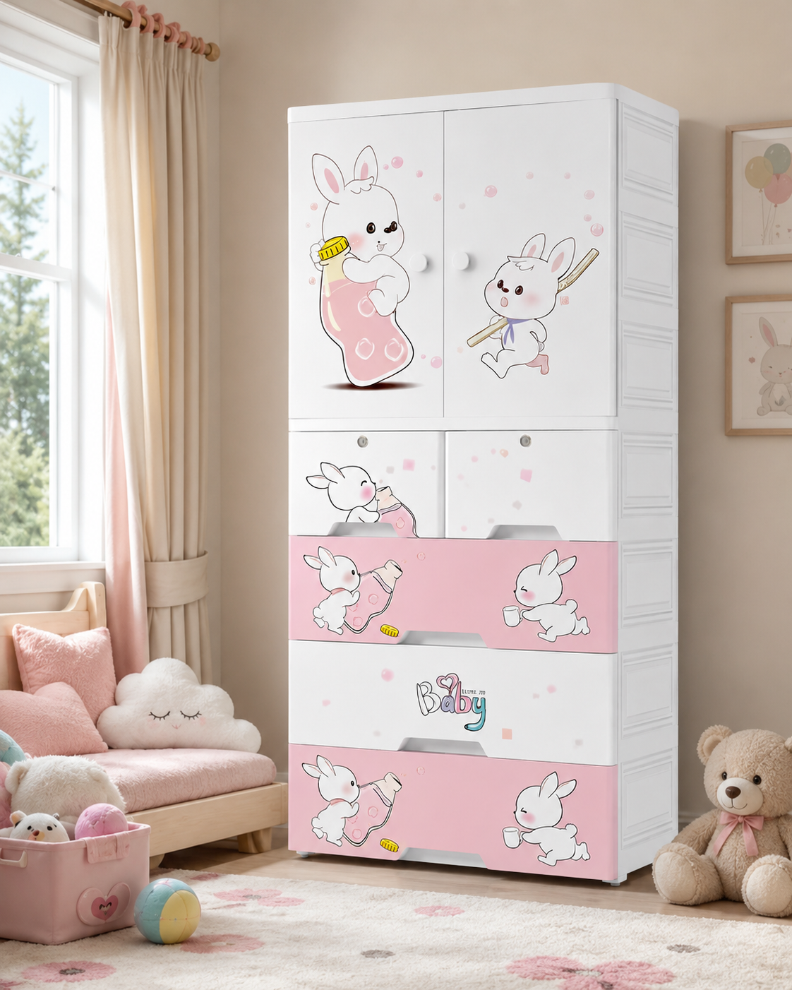 Kids Room Wardrobe with Multiple Shelves & Drawers (70*38*156cm)