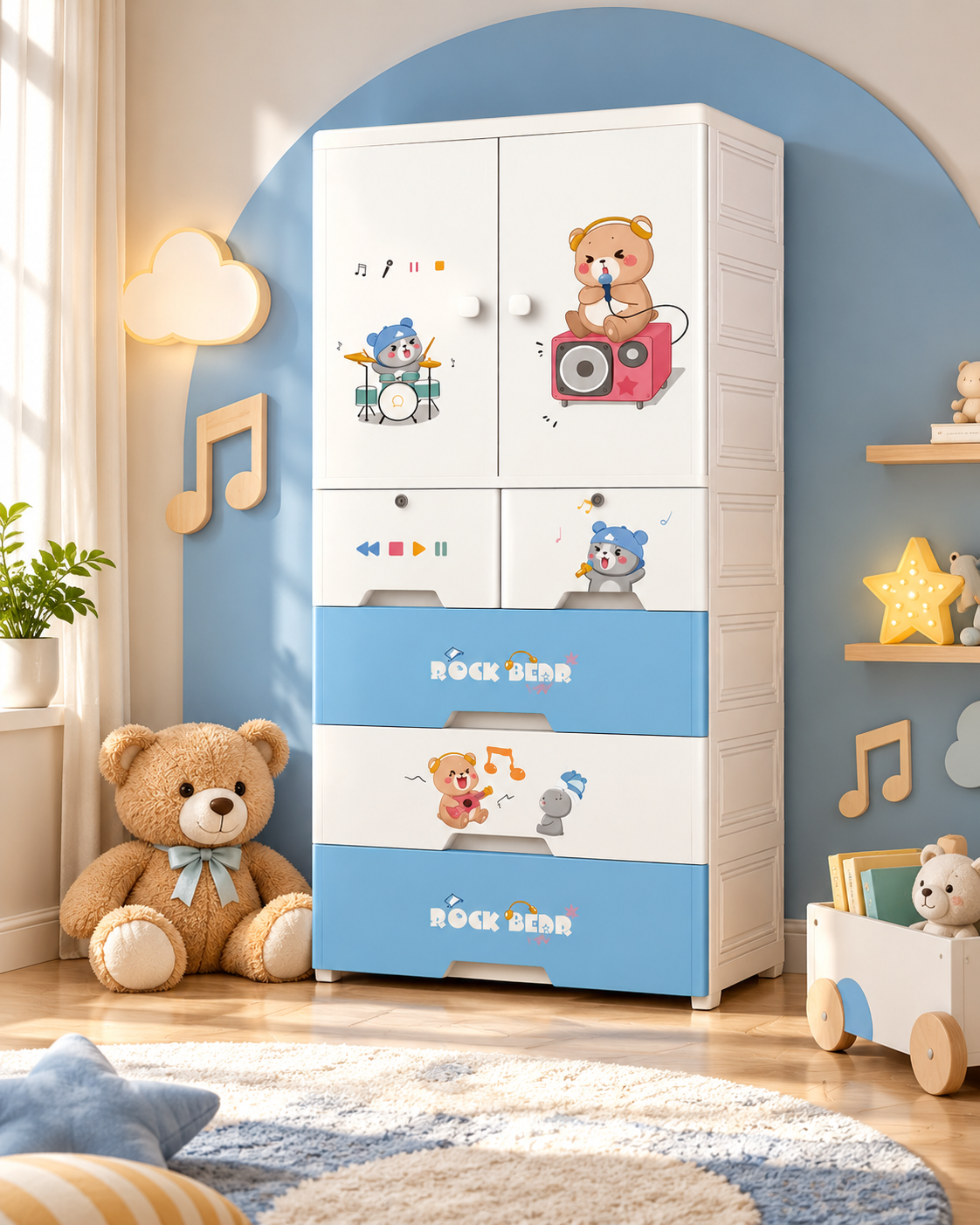Kids Room Wardrobe with Multiple Shelves & Drawers (70*38*156cm)
