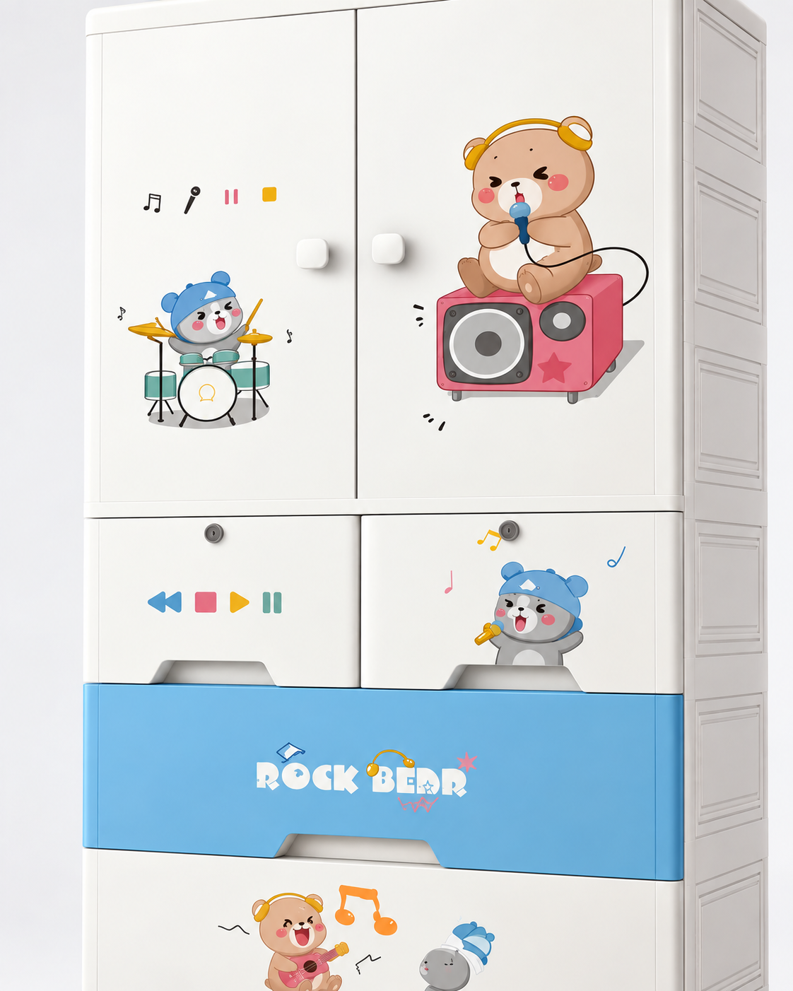 Kids Room Wardrobe with Multiple Shelves & Drawers (70*38*156cm)