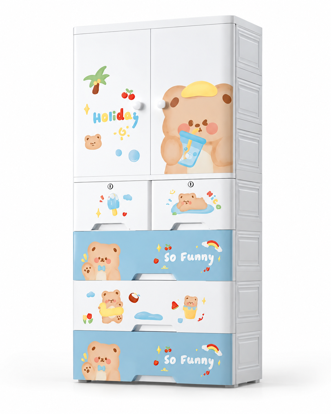 Kids Room Wardrobe with Multiple Shelves & Drawers (70*38*156cm)