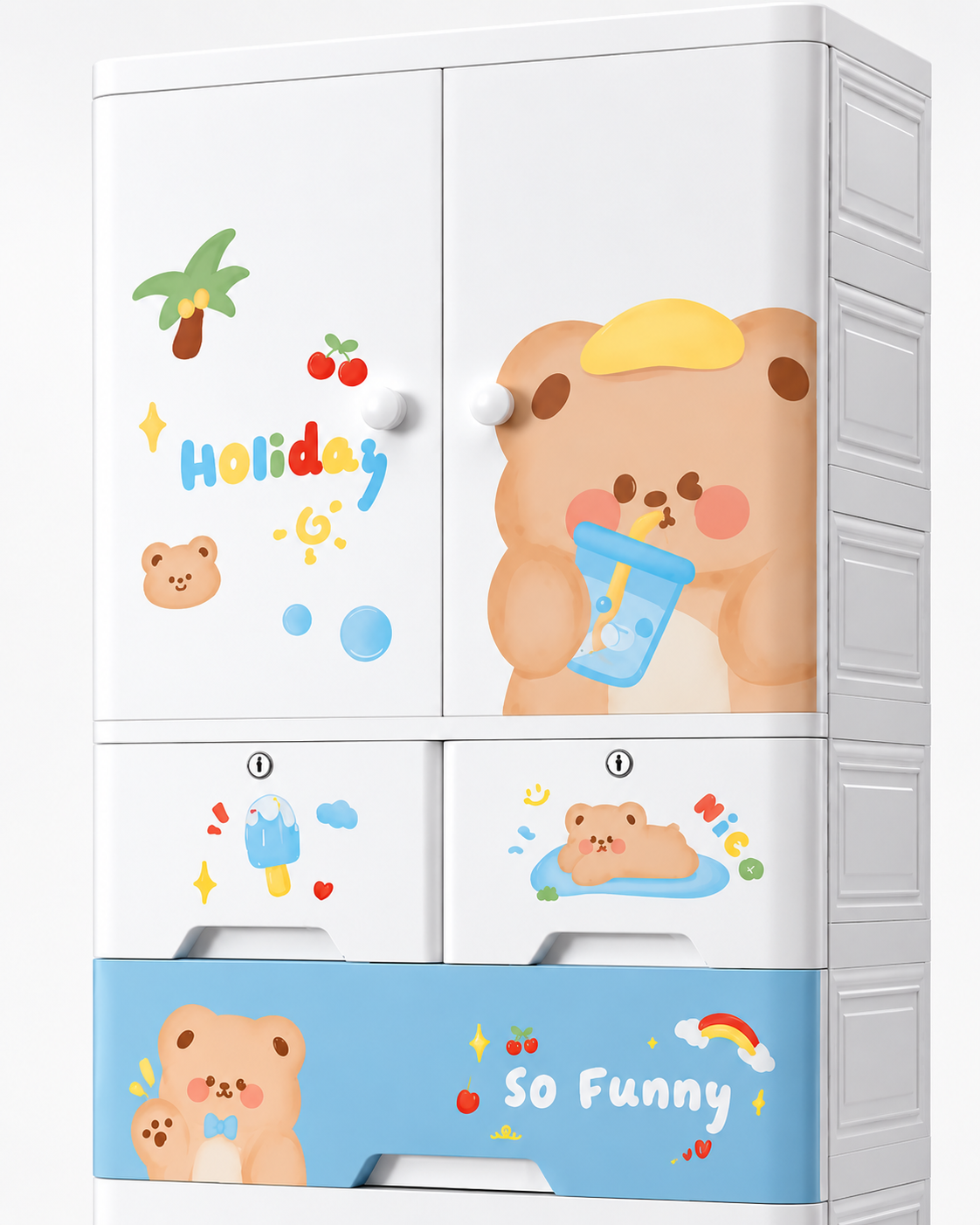 Kids Room Wardrobe with Multiple Shelves & Drawers (70*38*156cm)