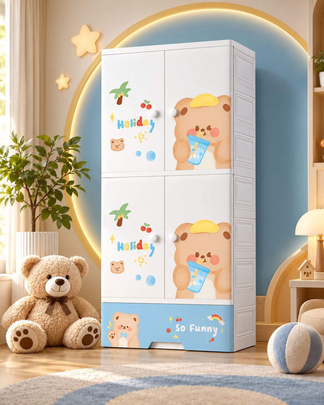 Cartoon Printed Multi Compartment Storage Cabinet (70*38*156cm)