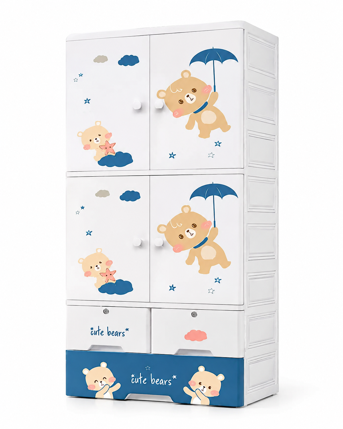 Cute Bear Kids Wardrobe – Blue Umbrella Bear Edition | Children’s Storage Cabinet (70*38*177cm)