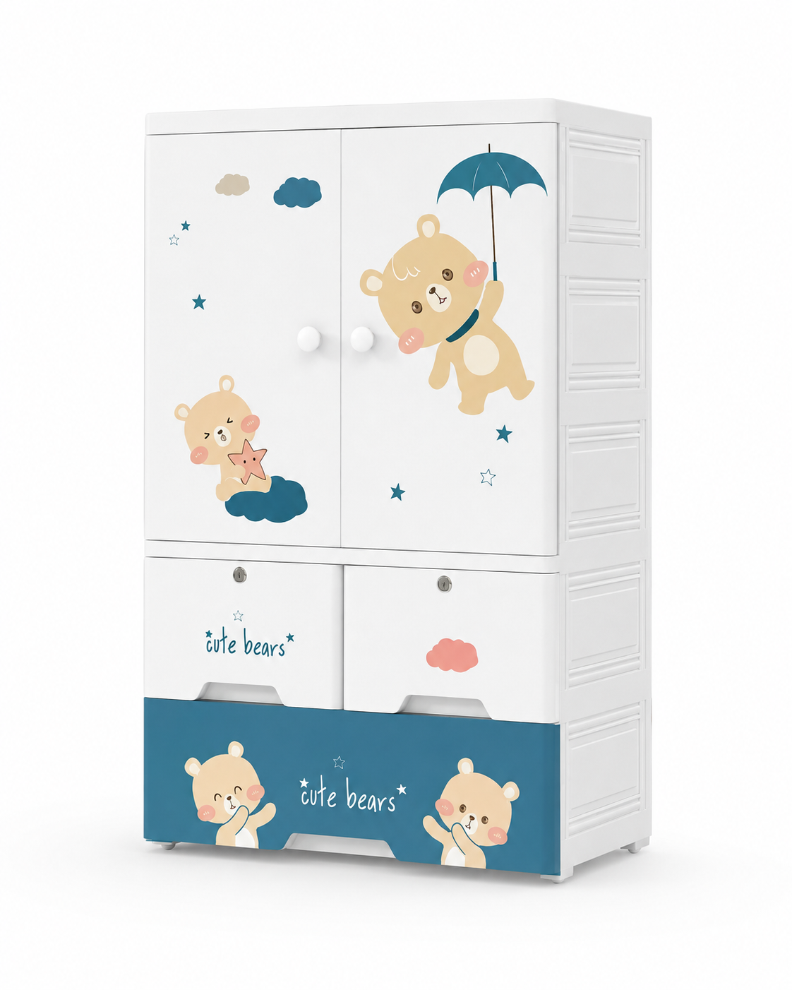 Cute Sprite Bear Kids Wardrobe & Storage Cabinet (70*38*114cm)