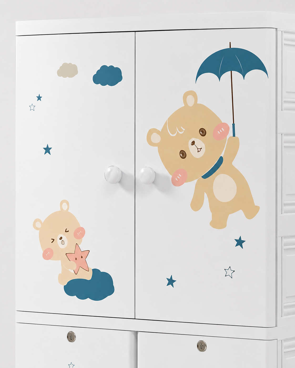 Cute Sprite Bear Kids Wardrobe & Storage Cabinet (70*38*114cm)