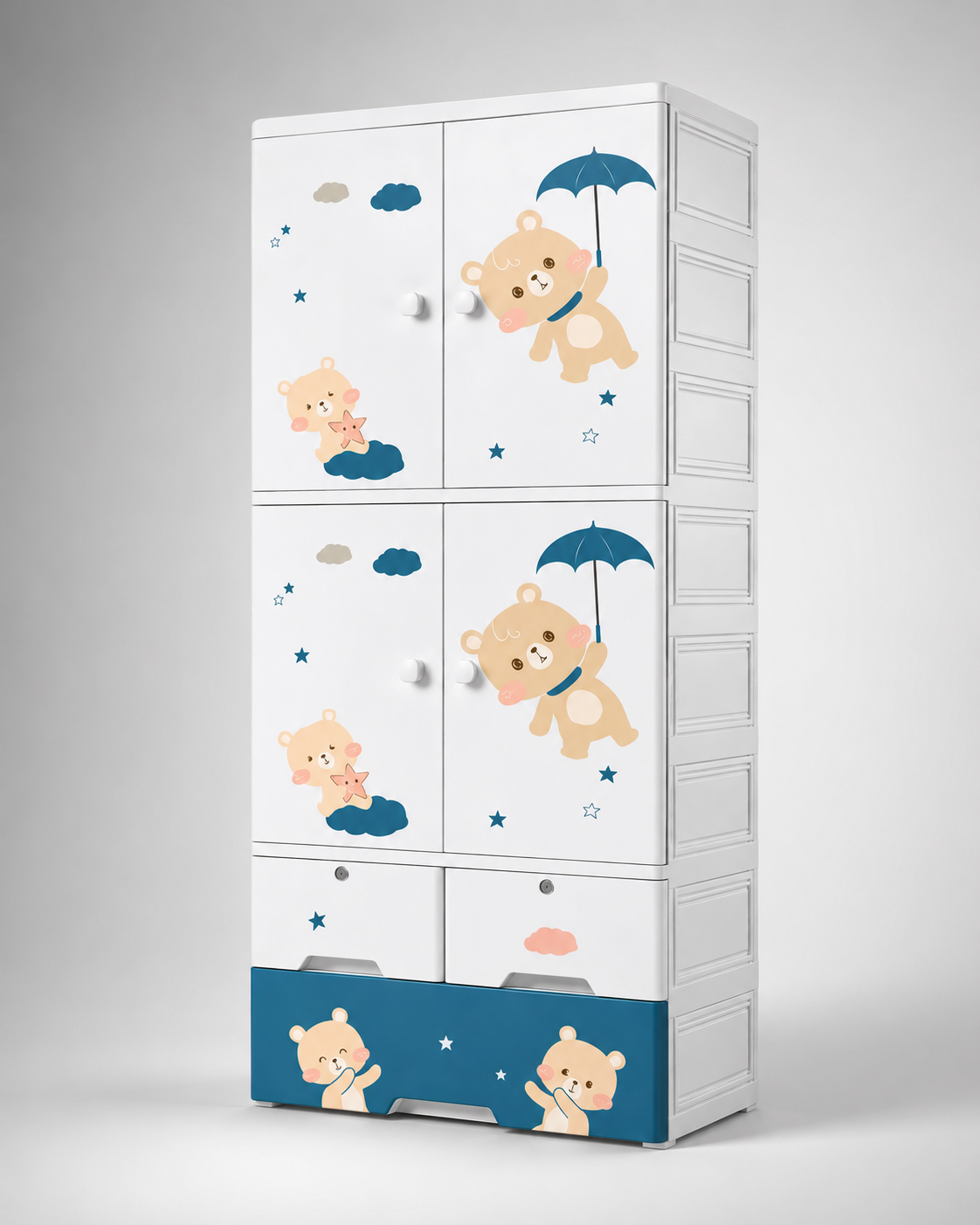 Cute Bear Kids Wardrobe – Blue Umbrella Bear Edition | Children’s Storage Cabinet (70*38*177cm)