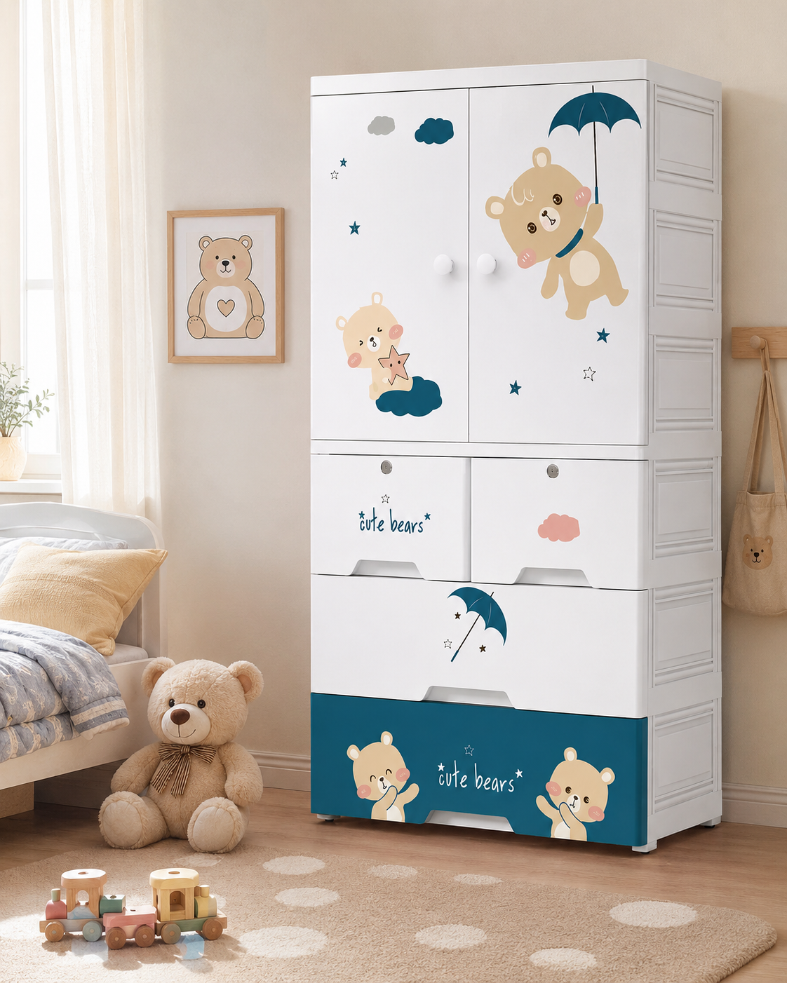 Cute Cartoon Kids Wardrobe & Storage Cabinet (70*38*135cm)